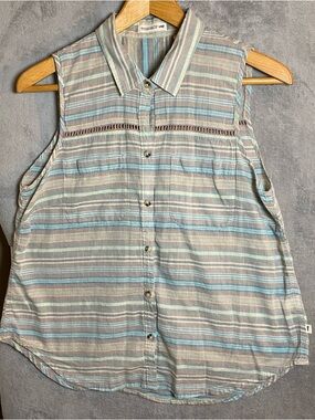 Toad&Co Striped Sleeveless Button-Down Shirt outdoor casual cotton summer Medium